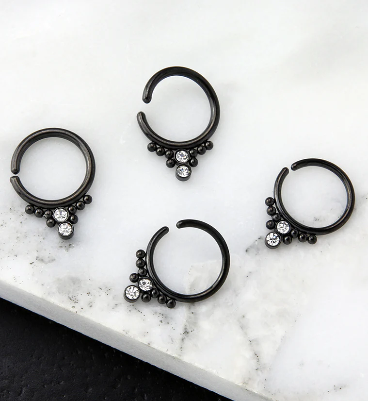 Black PVD Double CZ Shill Bead Annealed Seamless Hoop Ring - Image 2