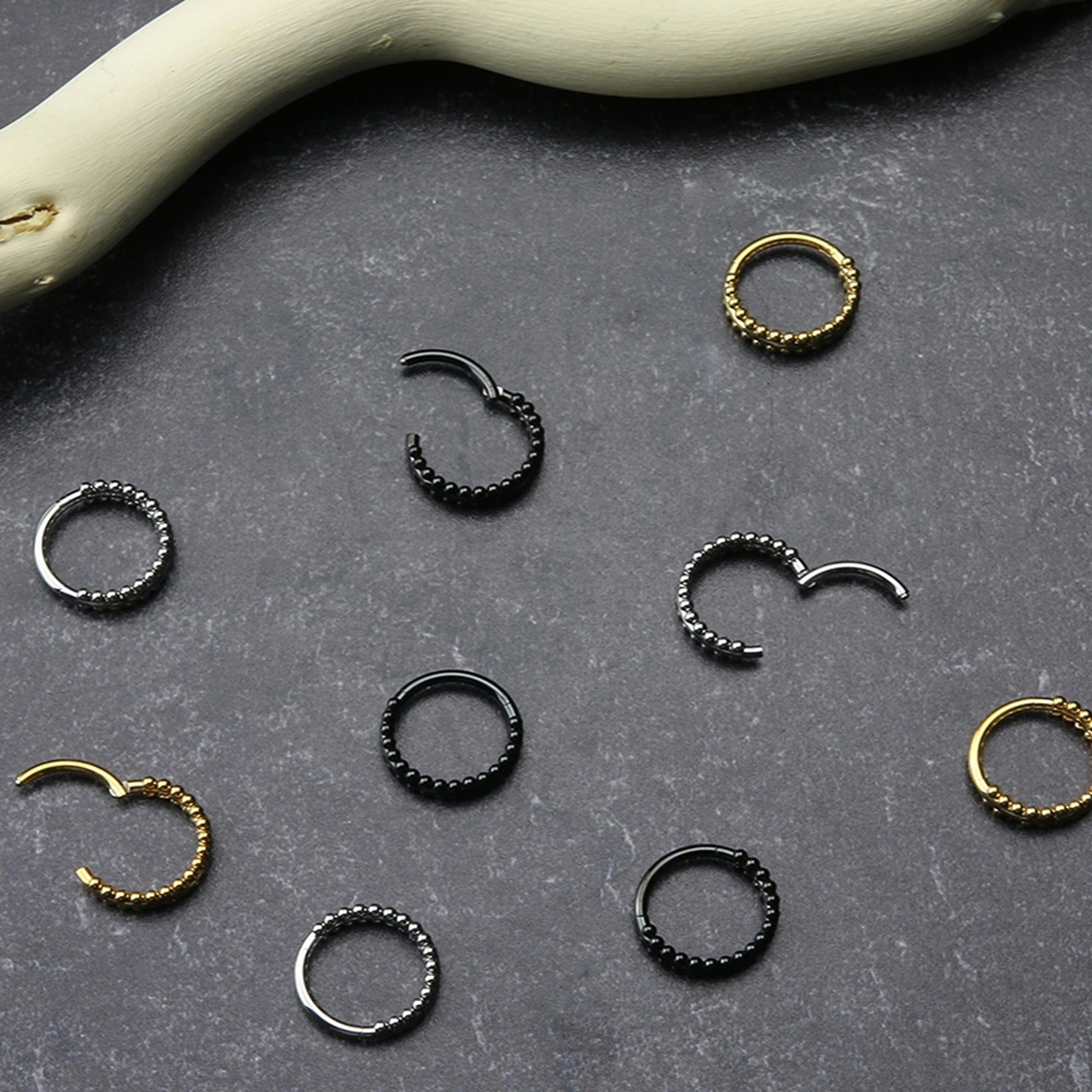 Black PVD Double Sided Bead Hinged Segment Ring - Image 3