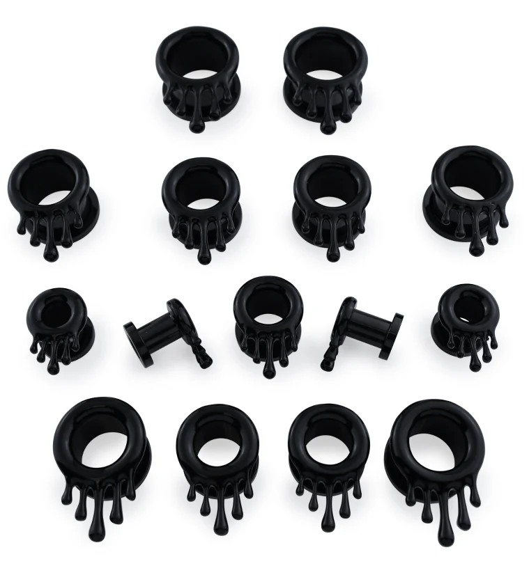 Black PVD Dripping Stainless Steel Screw Back Tunnel Plugs - Image 3