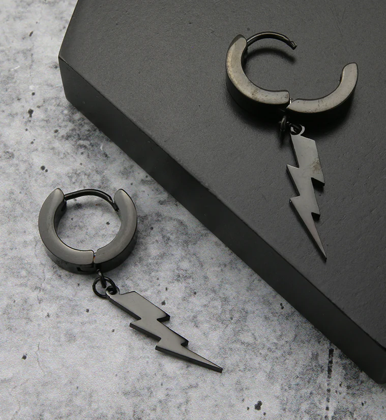 Black PVD Electric Stainless Steel Huggie Earrings - Image 2