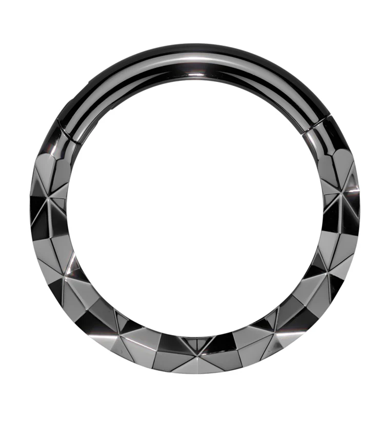 Black PVD Faceted Front Stainless Steel Hinged Segment Ring