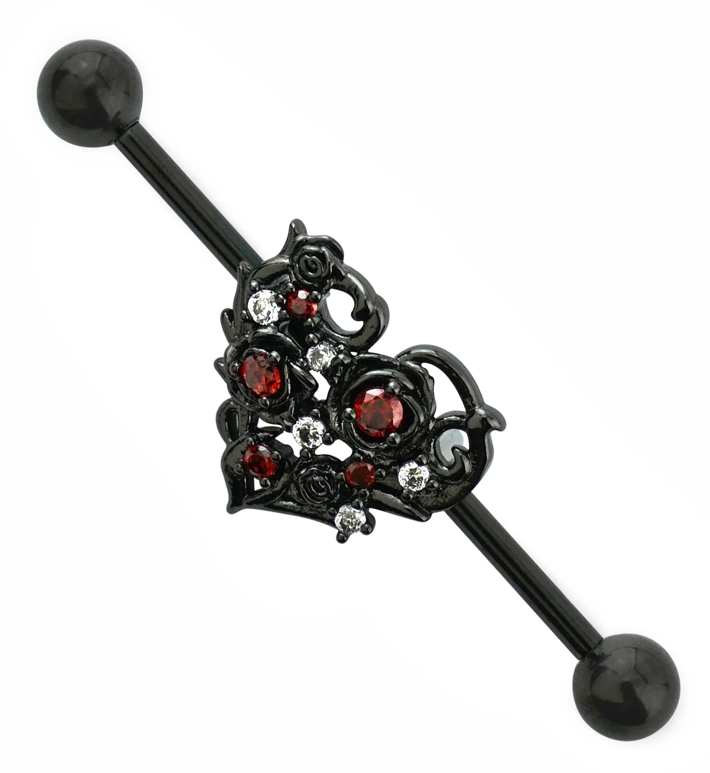 Black PVD Filigree Heart Industrial Barbell