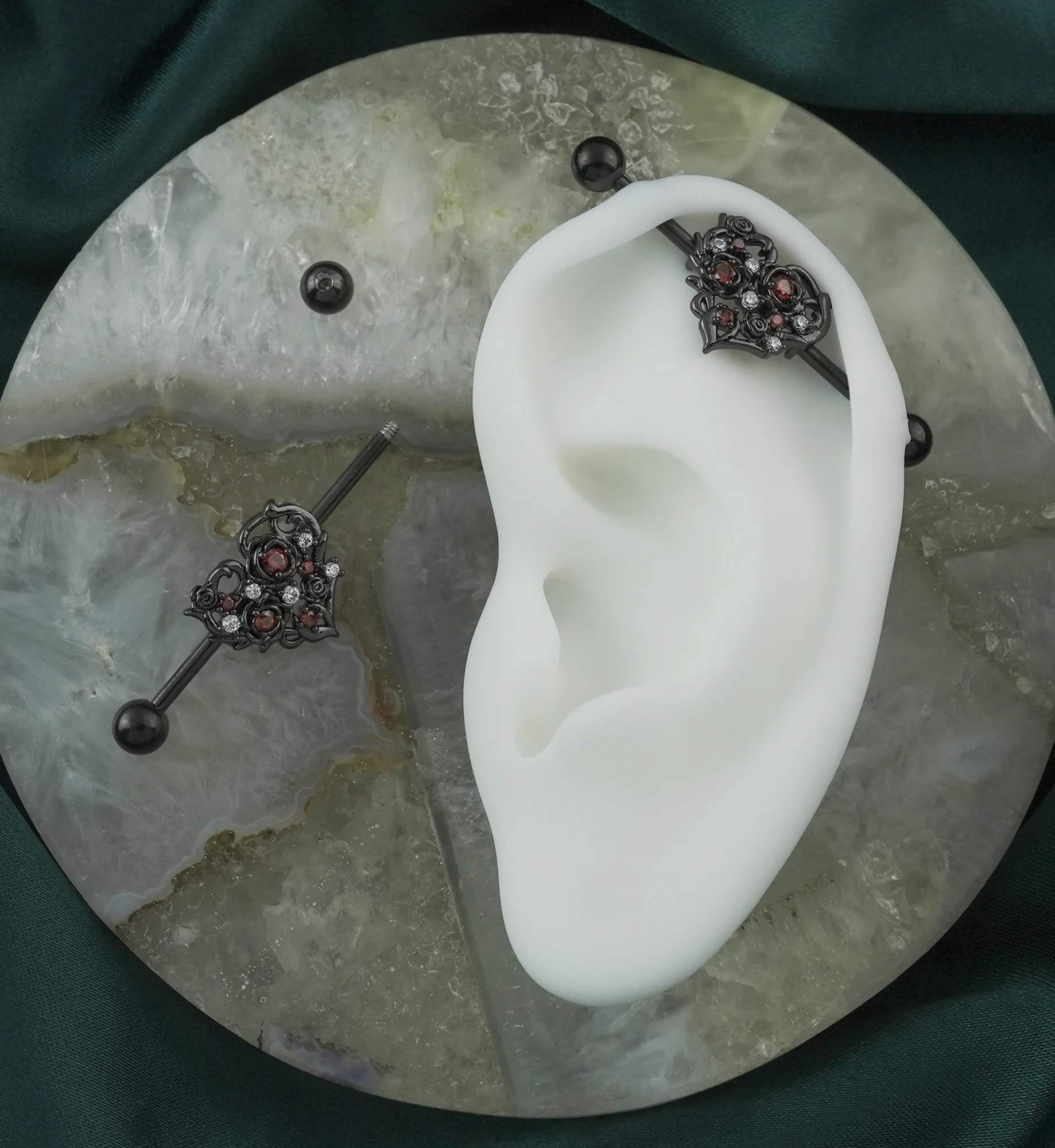 Black PVD Filigree Heart Industrial Barbell - Image 2