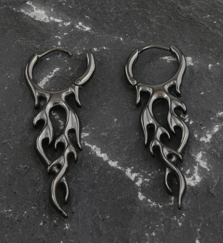 Black PVD Flame Stainless Steel Hoop Earrings - Image 2