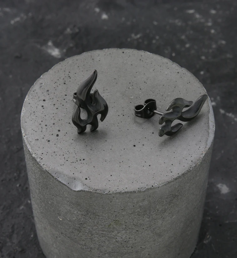 Black PVD Flame Stainless Steel Stud Earrings - Image 2