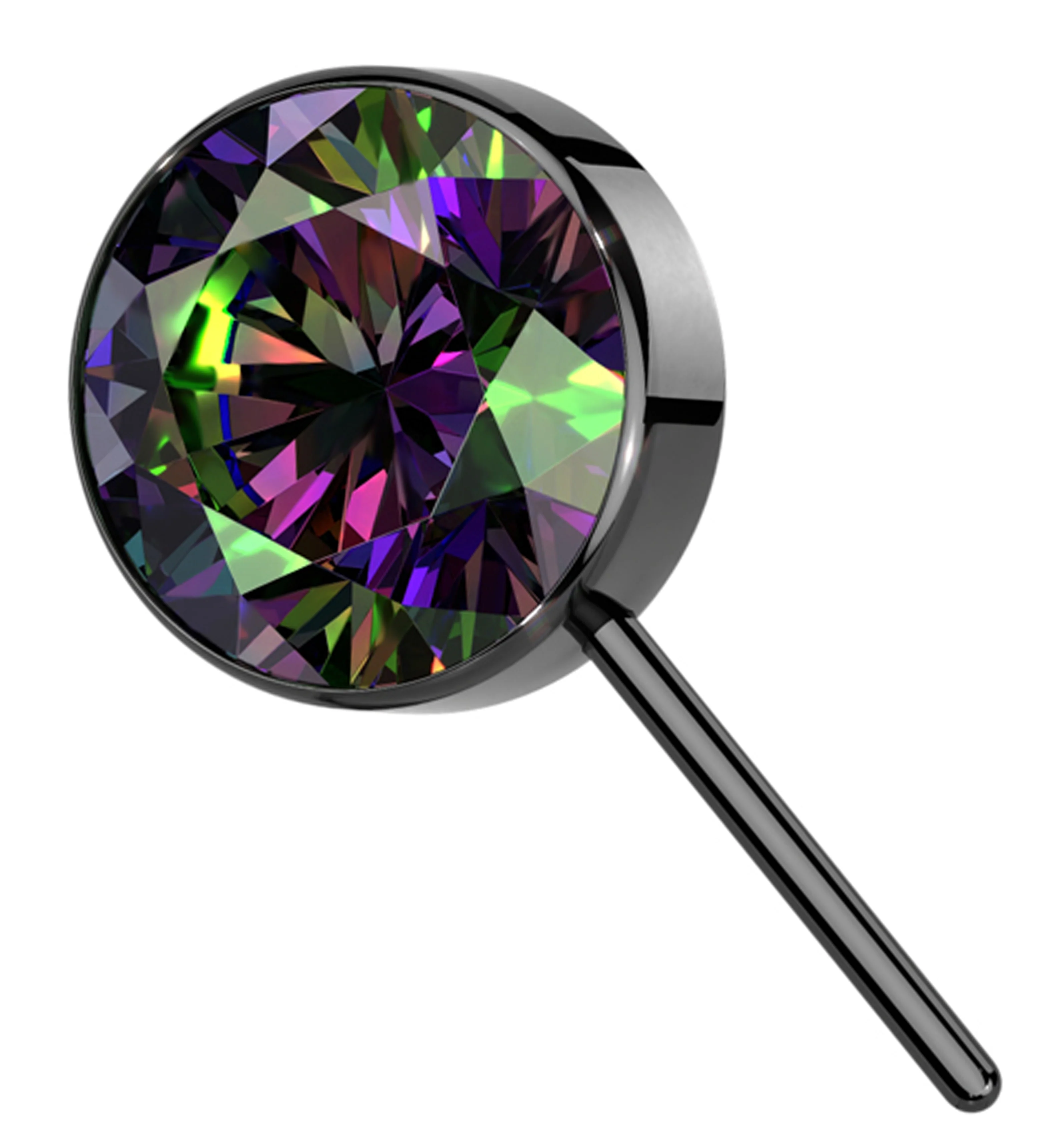 Black PVD Forward Facing Bezel Black Aurora CZ Titanium Threadless Top
