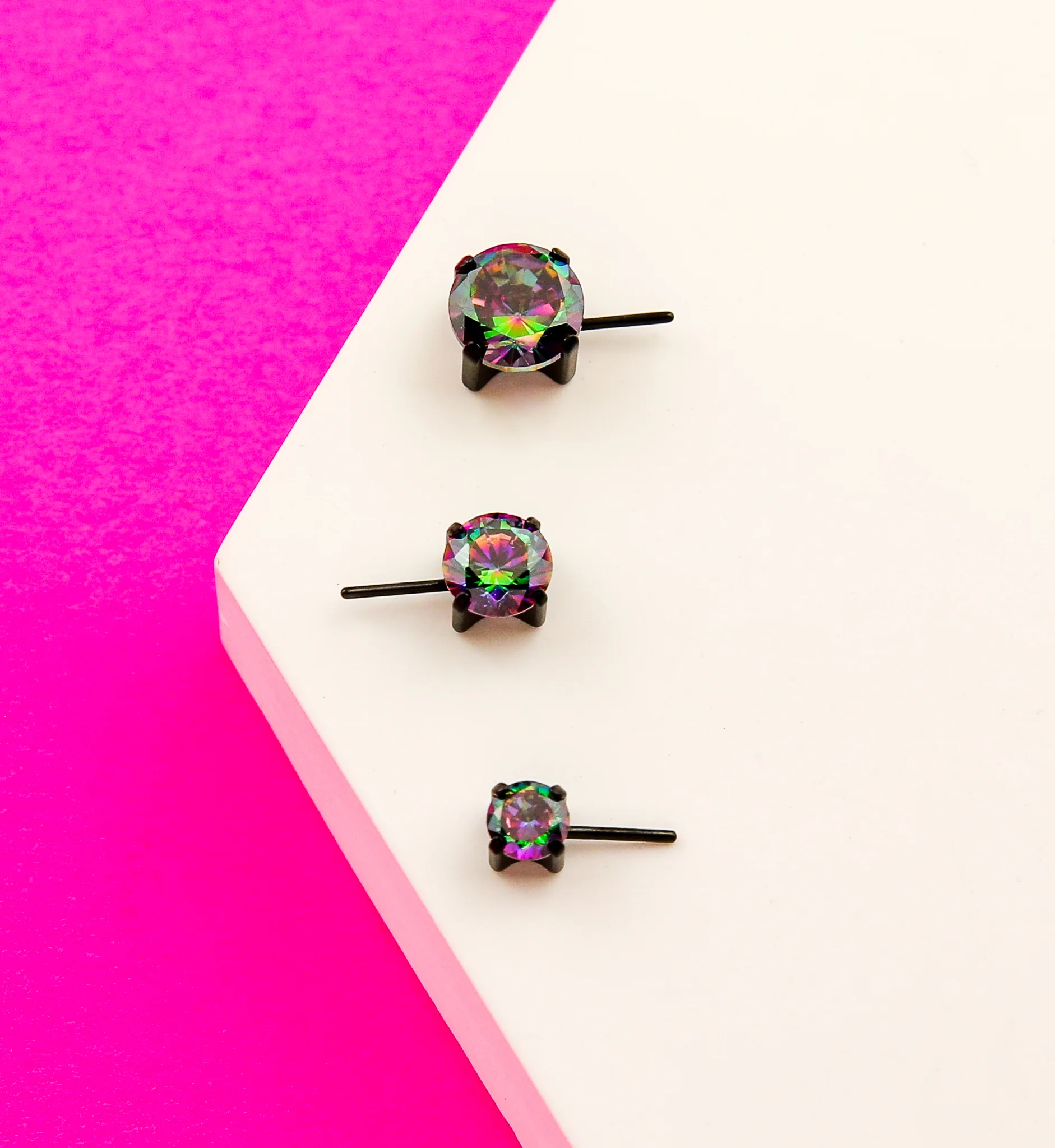 Black PVD Forward Facing Prong Black Aurora CZ Titanium Threadless Top - Image 2