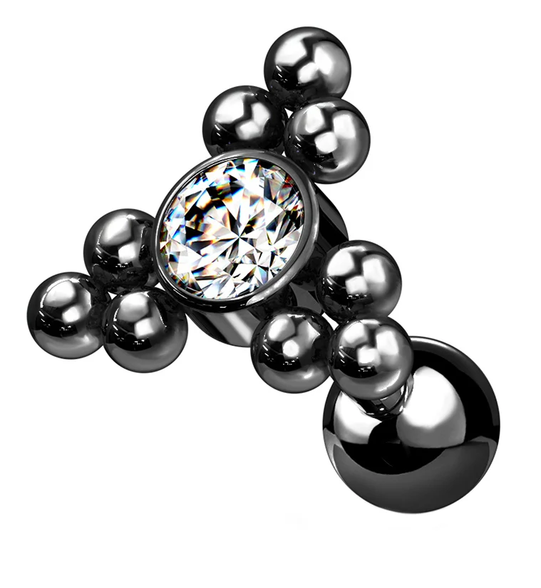 Black PVD Gem Beaded Triangle Cartilage Barbell