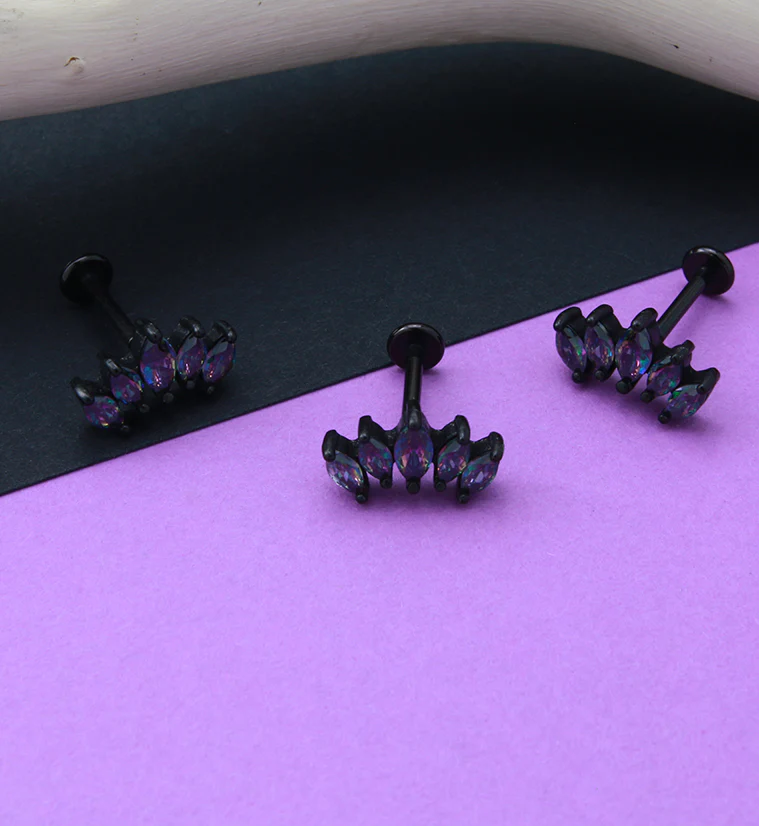 Black PVD Half Crown Aura CZ Gem Labret Post - Image 2
