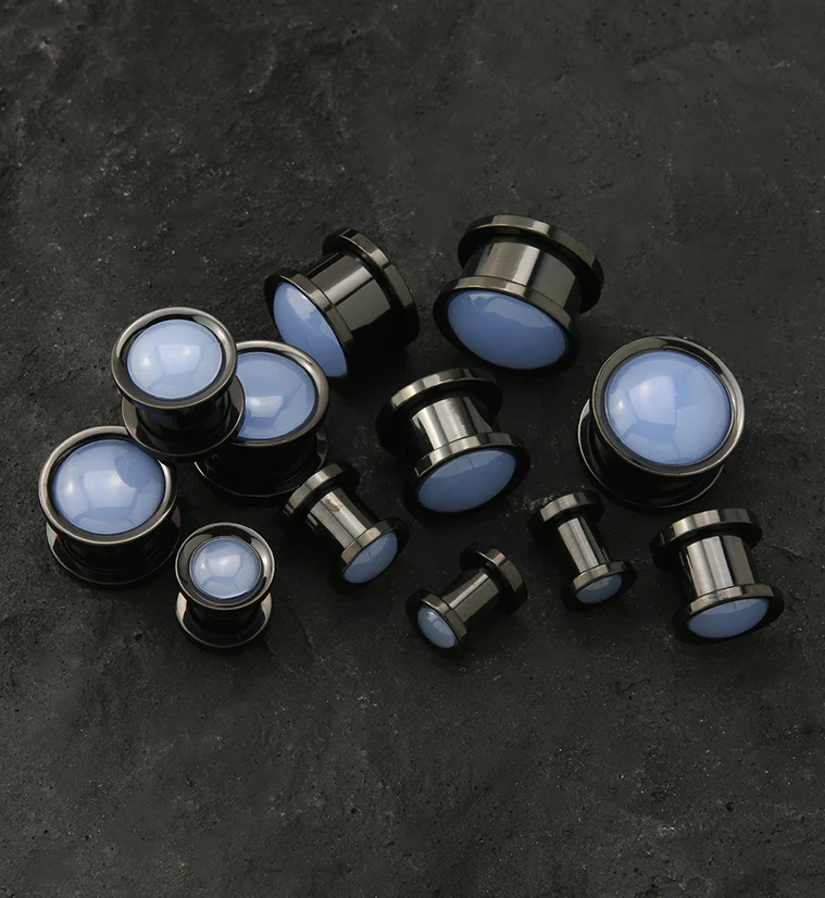 Black PVD Opalite Glass Stainless Steel Plugs - Image 2