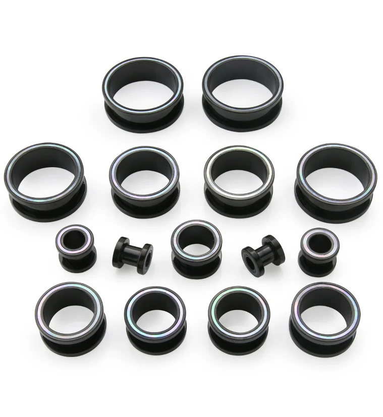 Black PVD MOP Rim Stainless Steel Tunnel Plugs - Image 3