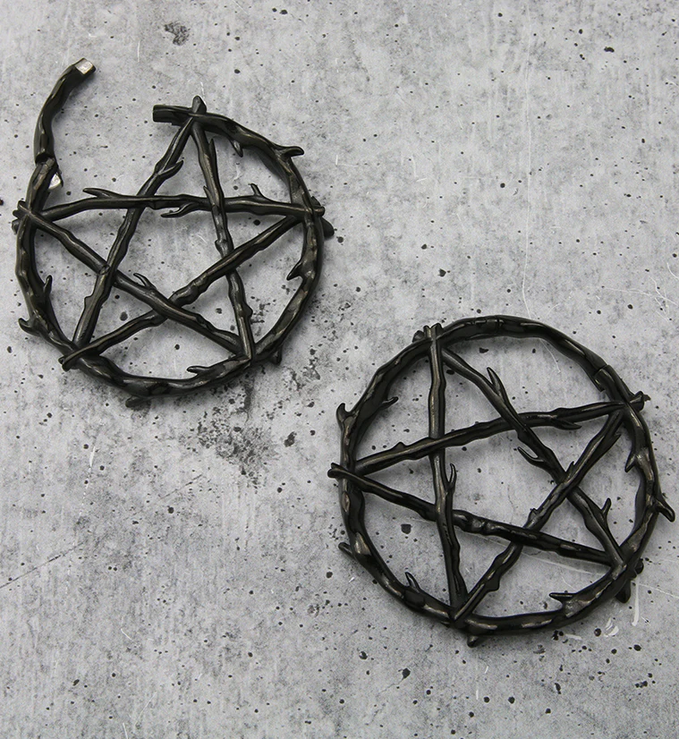Black PVD Pentagram Thorn Hinged Ear Weights - Image 2