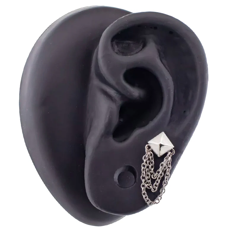Black PVD Polyhedra Dangle Chain Stainless Steel Cartilage Barbell - Image 2