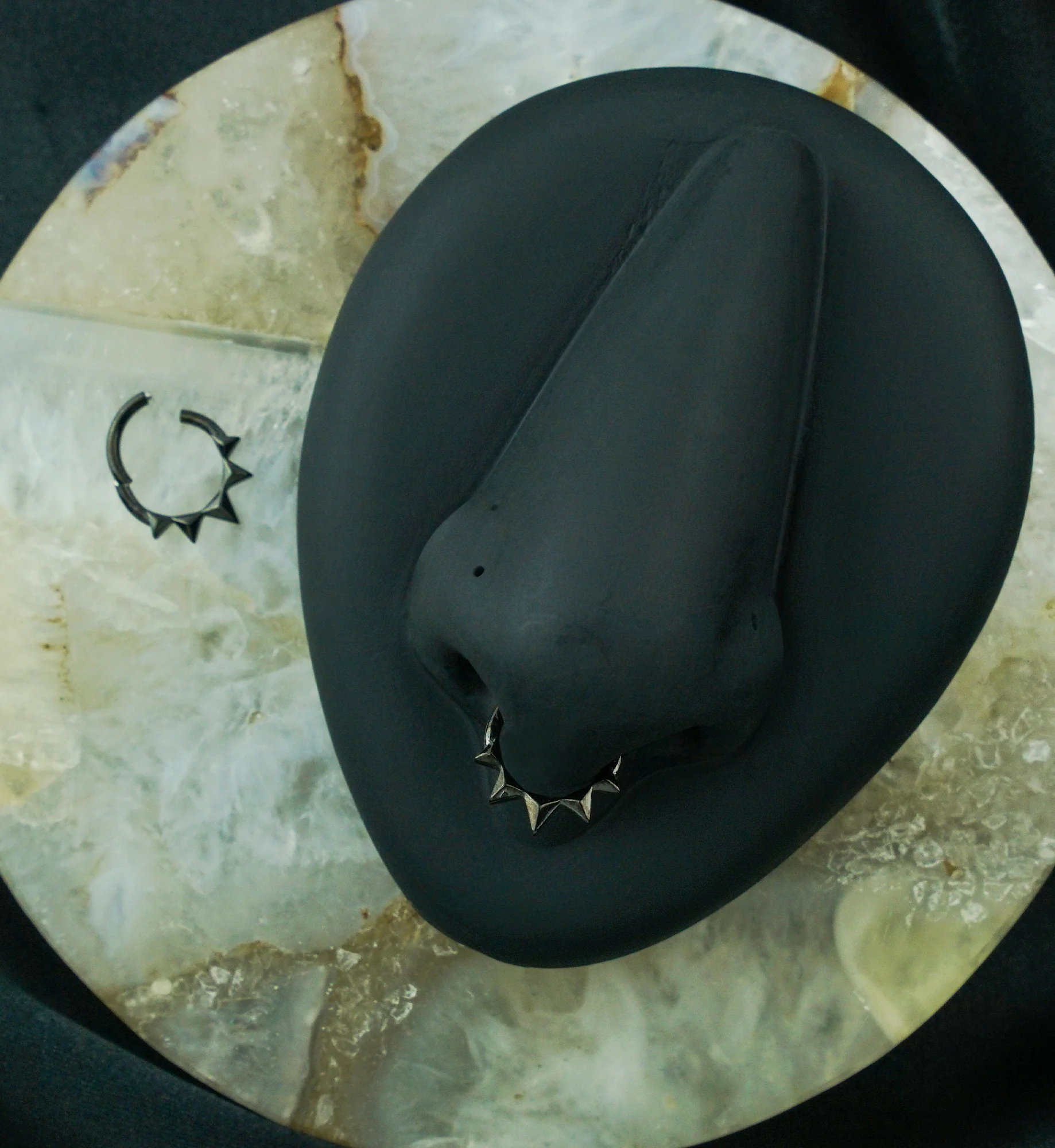 Black PVD Polyhedra Spike Stainless Steel Hinged Segment Ring - Image 2