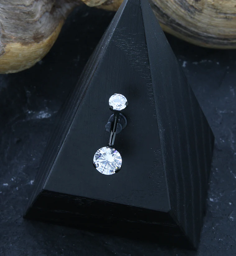 Black PVD Prong Clear CZ Internally Threaded Titanium Belly Button Ring - Image 2
