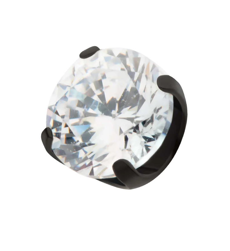 Black PVD Prong Clear CZ Internally Threaded Titanium Top