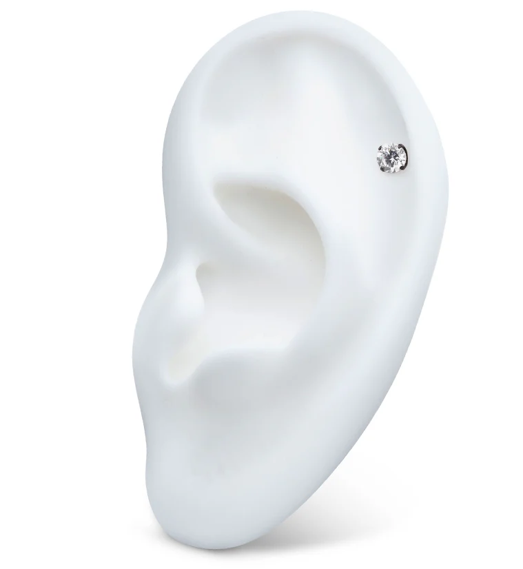 Black PVD Prong Clear CZ Internally Threaded Titanium Top - Image 2