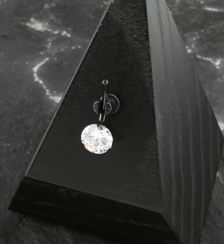 Black PVD Prong Clear CZ Titanium Threadless Belly Button Ring Base - Image 2