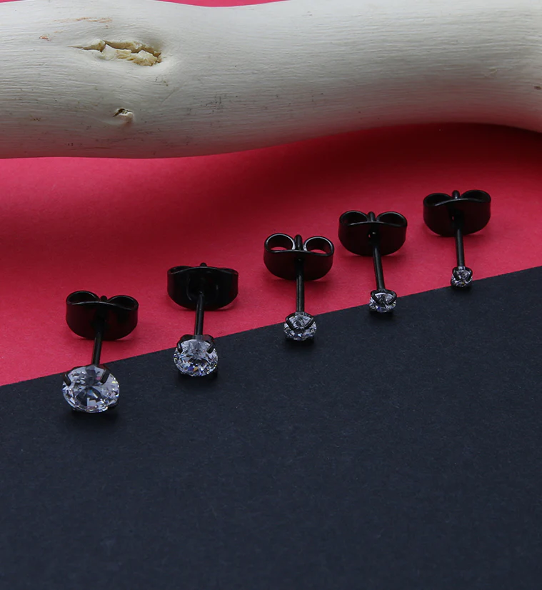 Black PVD Prong CZ Titanium Earrings - Image 2