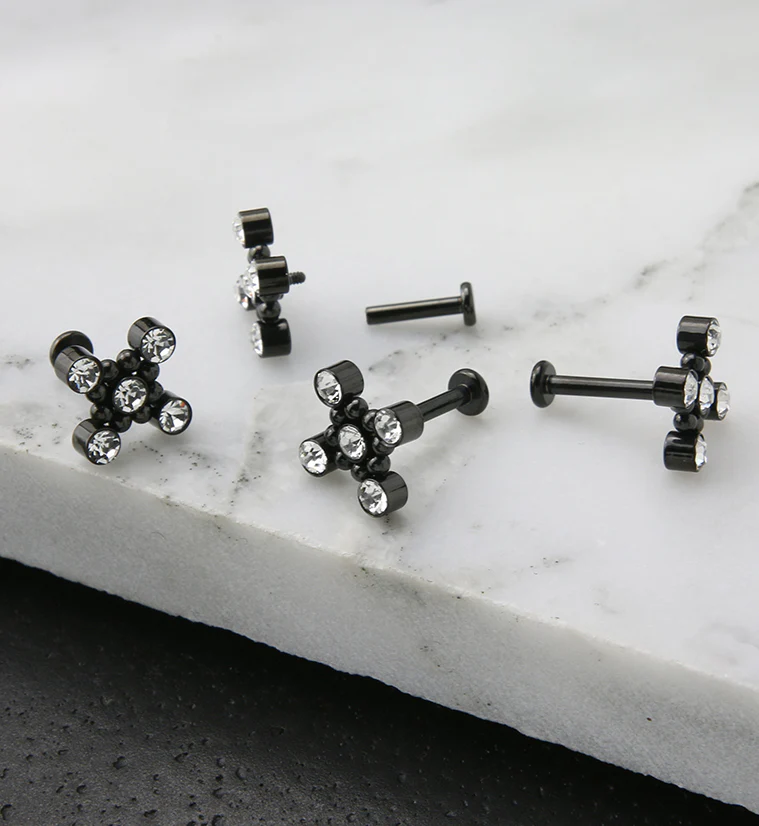 Black PVD Quincunx CZ Titanium Internally Threaded Labret - Image 2