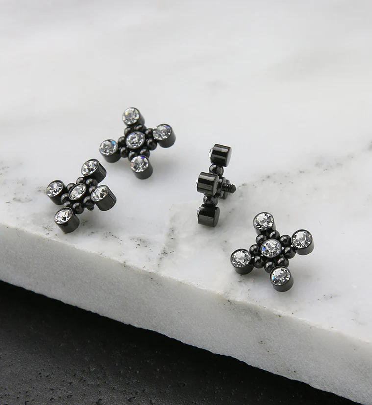 Black PVD Quincunx CZ Titanium Internally Threaded Top - Image 2