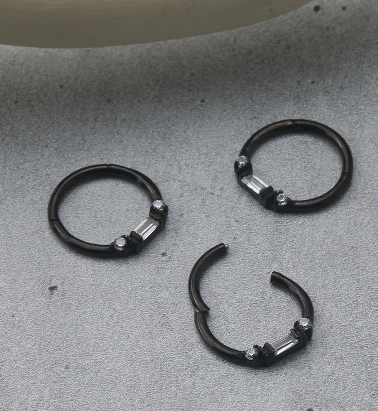 Black PVD Round & Baguette CZ Beaded Hinged Segment Ring - Image 2