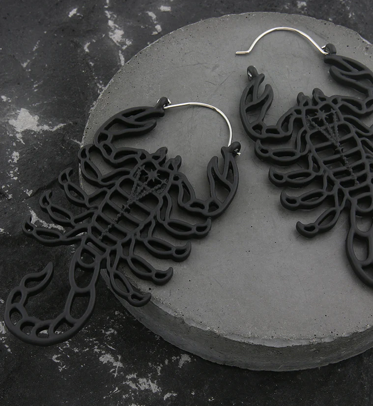 Black Scorpion Stainless Steel Plug Hoops - Image 2