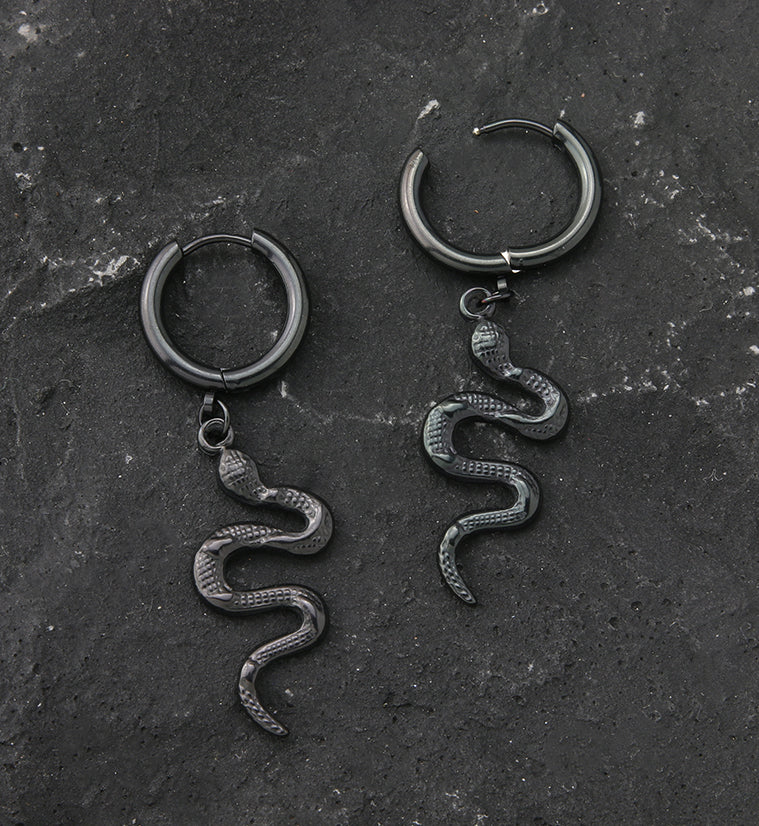 Black PVD Serpent Stainless Steel Hoop Earrings - Image 2