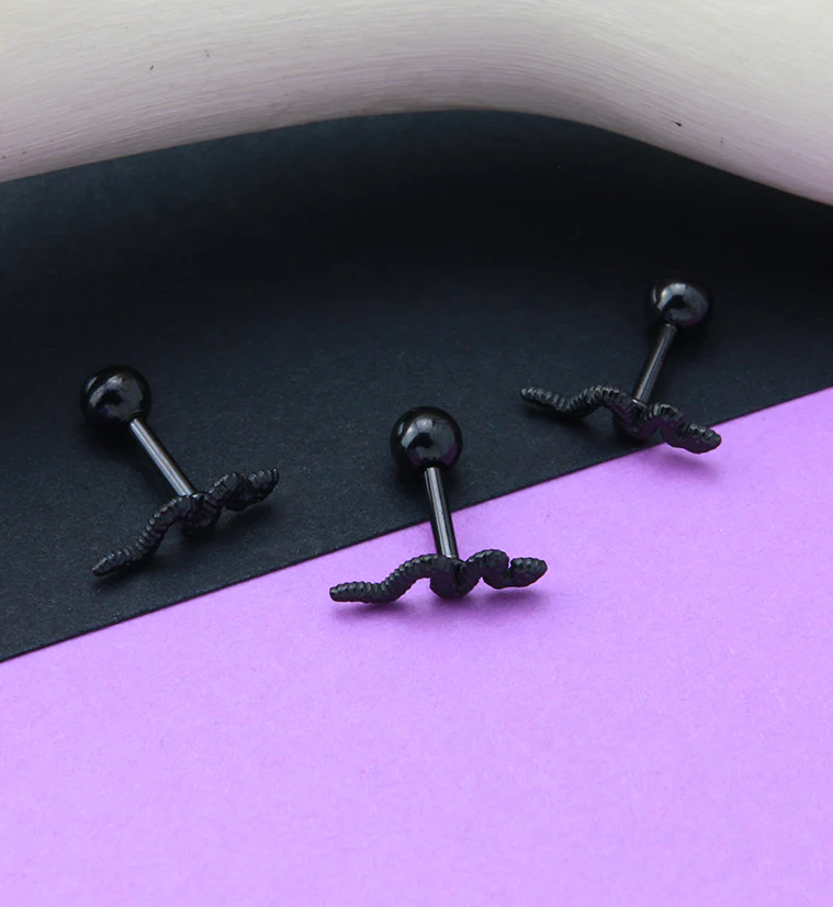 Black PVD Snake Cartilage Barbell - Image 2