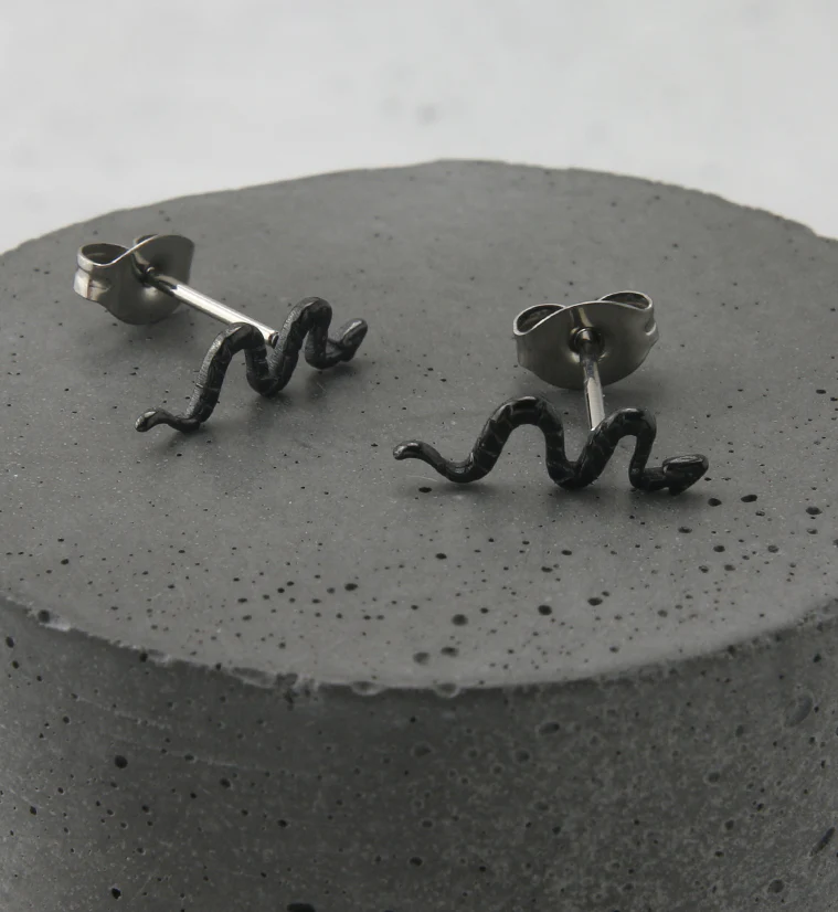 Black PVD Snake Titanium Threadless Earrings - Image 2