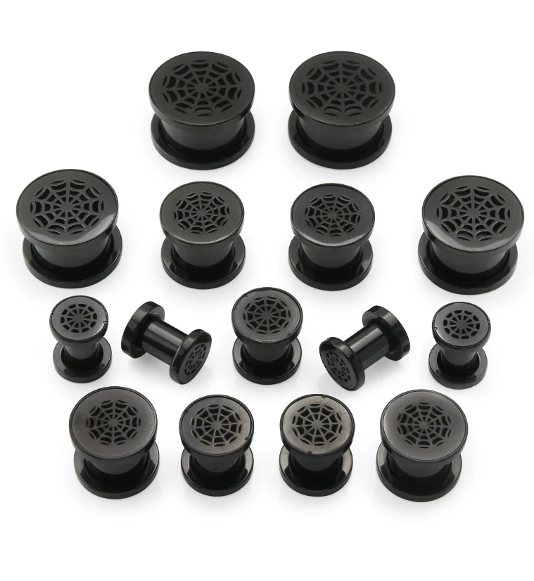 Black Spider Web Stainless Steel Tunnel Plugs