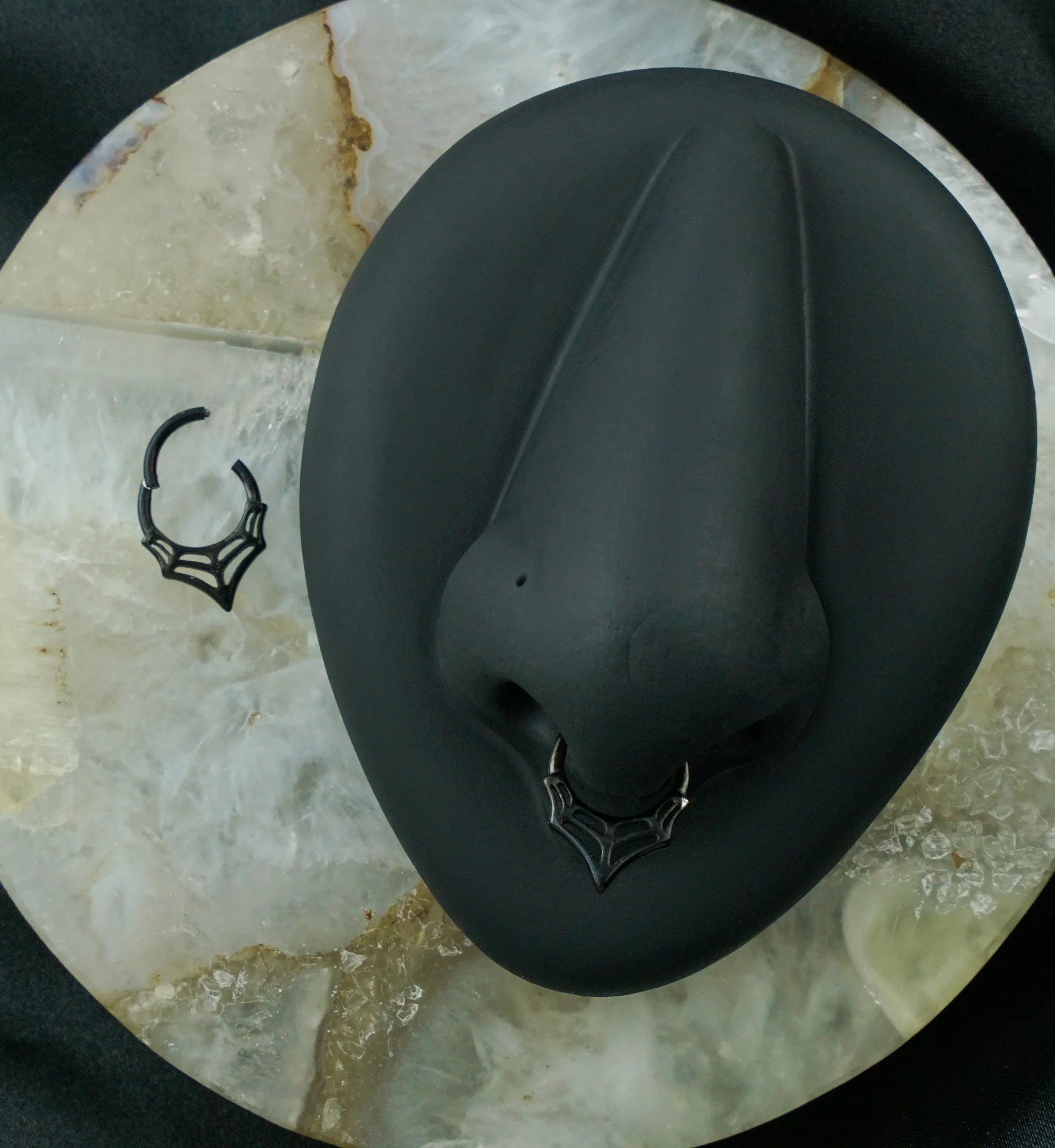 Black PVD Spiderweb Point Stainless Steel Hinged Segment Ring - Image 3