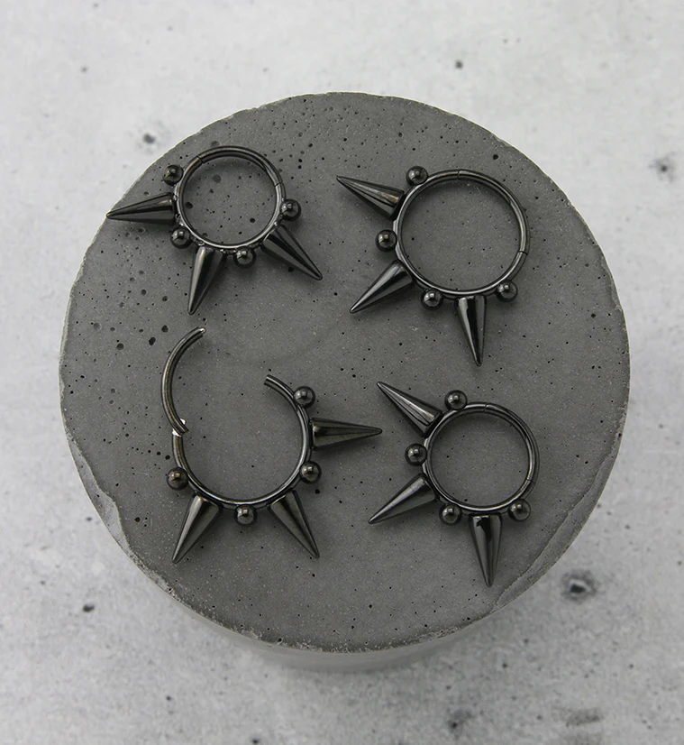 Black PVD Spike Stainless Steel Hinged Segment Ring - Image 3