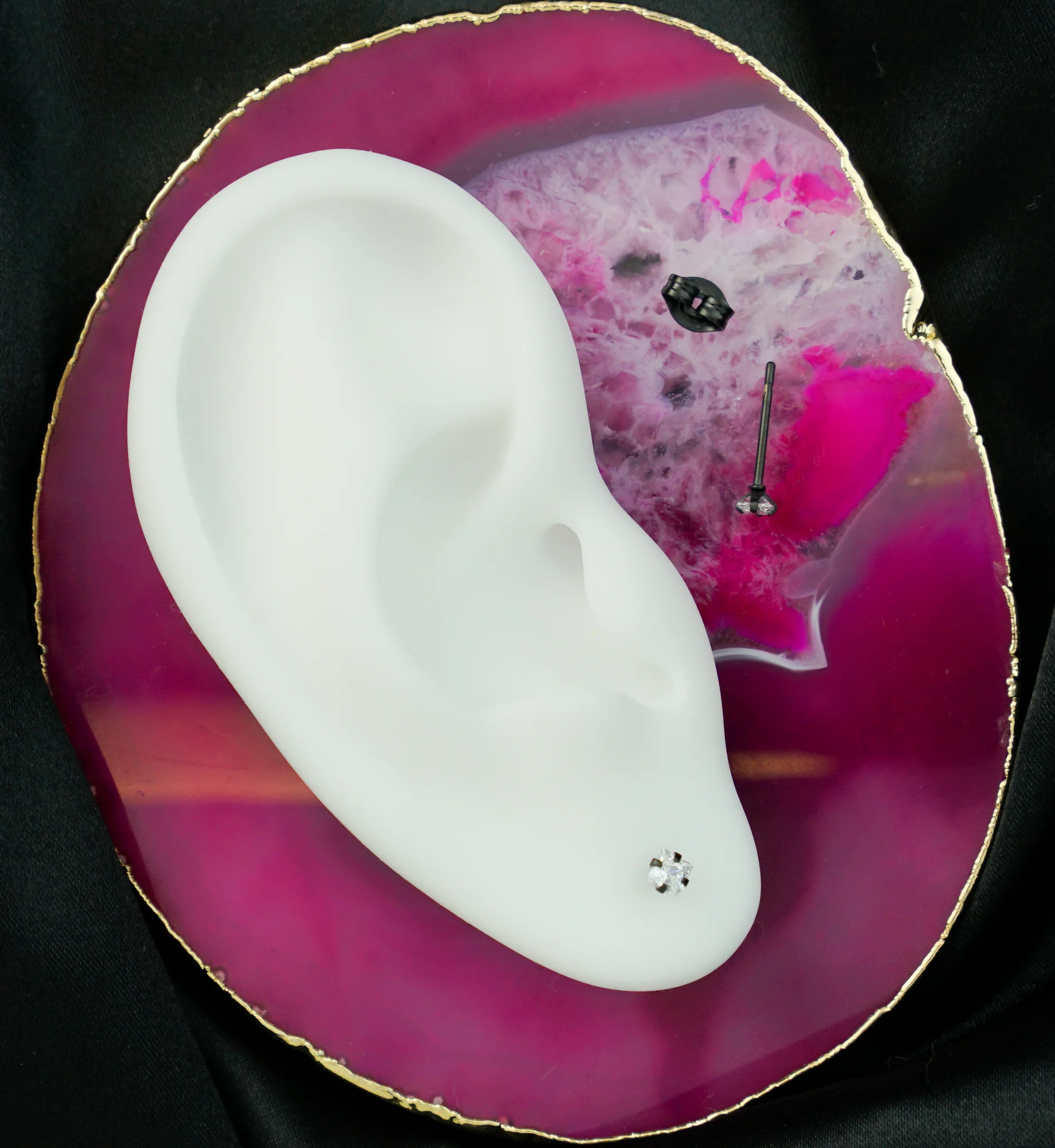 Black PVD Square Clear CZ Stainless Steel Stud Earrings - Image 2