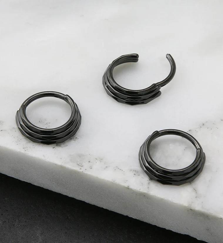 Black PVD Stacked Verge Titanium Hinged Segment Ring - Image 2
