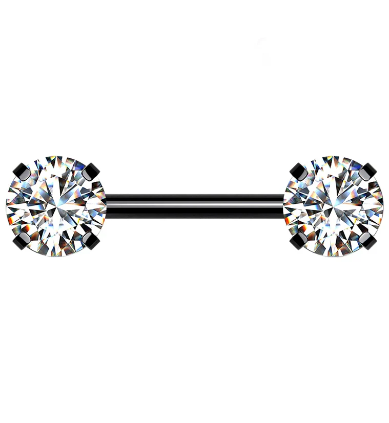 Black PVD Stainless Steel Double CZ Threadless Barbell