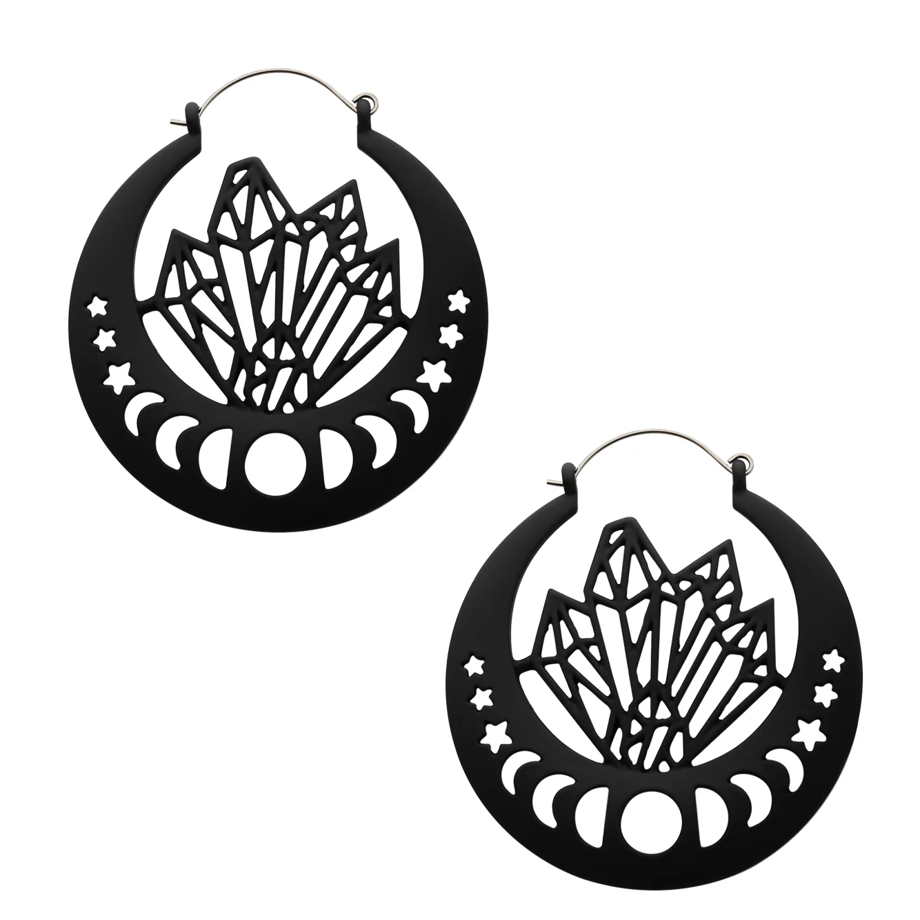 Black Crystal Stellar Stainless Steel Plug Hoops