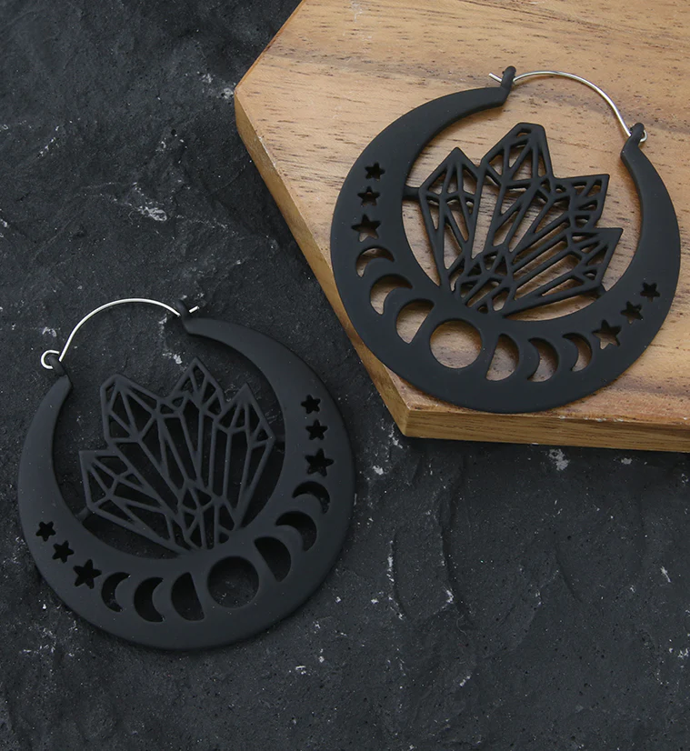 Black Crystal Stellar Stainless Steel Plug Hoops - Image 2