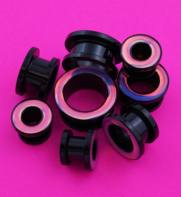 Sunset Rim Black PVD Stainless Steel Screw Back Tunnel Plugs - Image 2