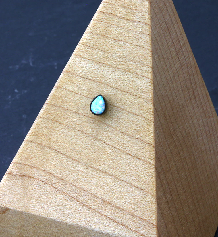 Black PVD Teardrop White Opalite Threadless Titanium Top - Image 2