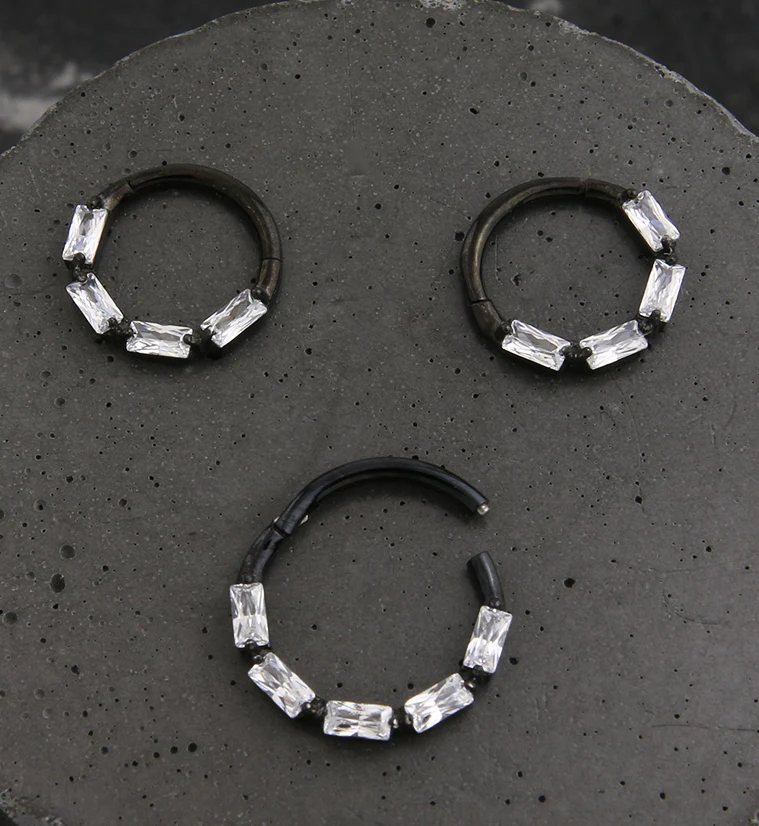 Black PVD Terrace Clear CZ Stainless Steel Hinged Segment Ring - Image 2