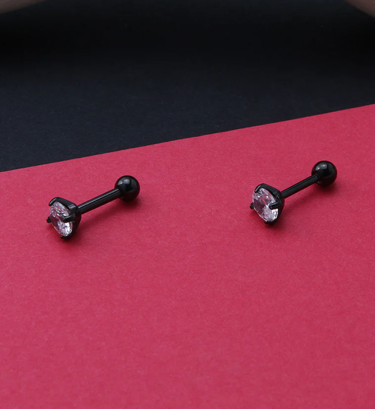 Black PVD Titanium CZ Cartilage Barbell - Image 2