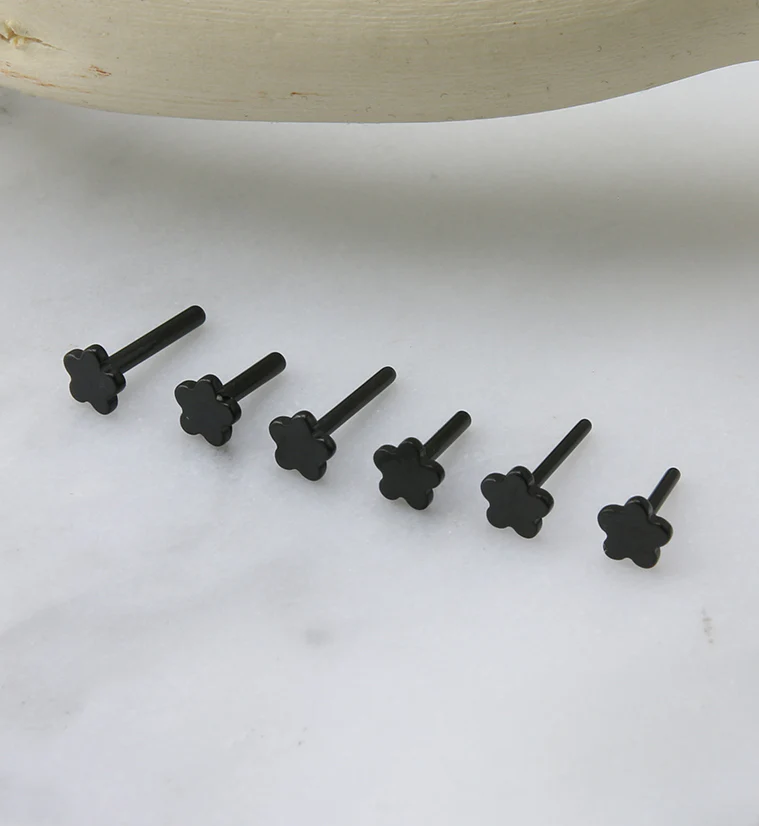 Black PVD Titanium Threadless Flower Back Labret (Back Only) - Image 2