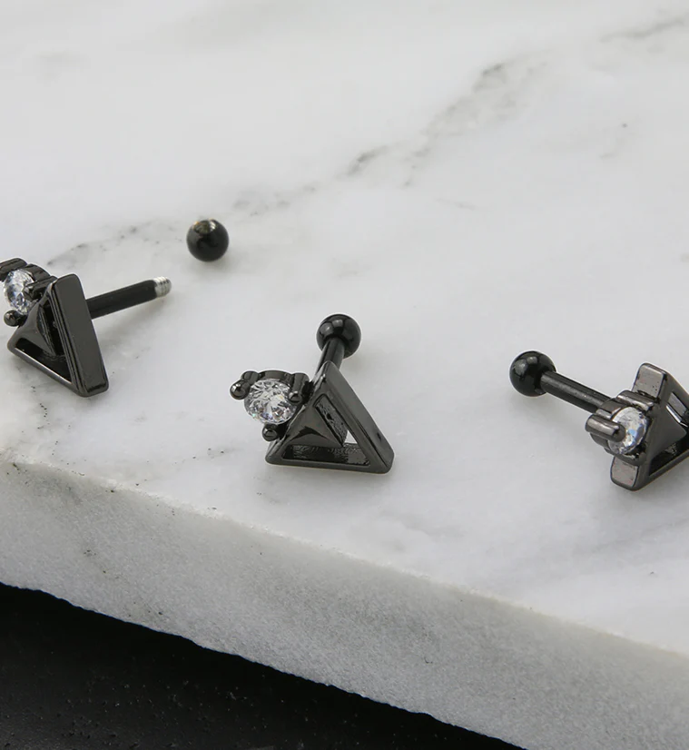Black PVD Triangle Cut CZ Cartilage Barbell - Image 2