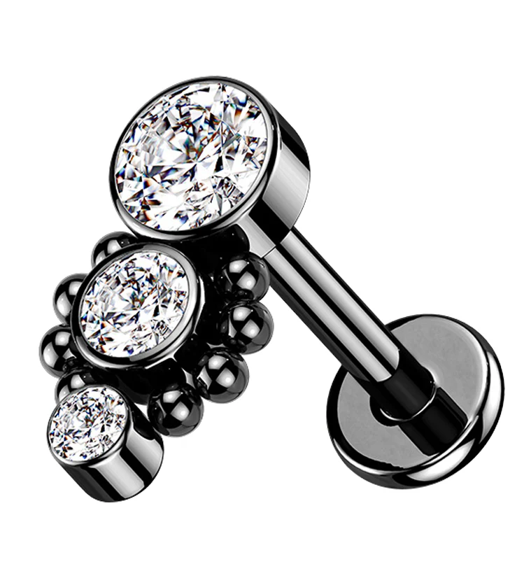 Black PVD Trinal CZ Labret Post