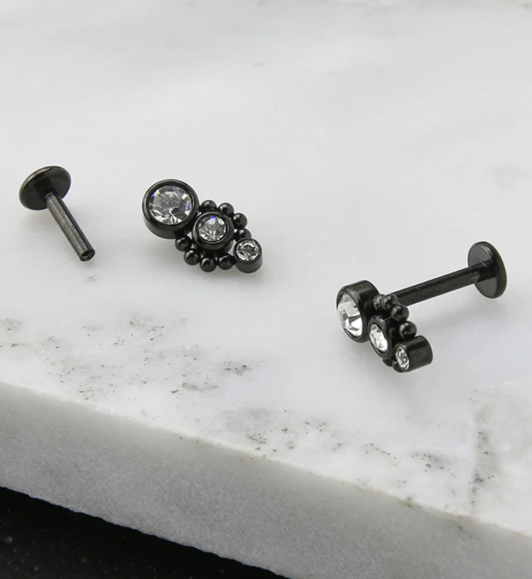 Black PVD Trinal CZ Labret Post - Image 2