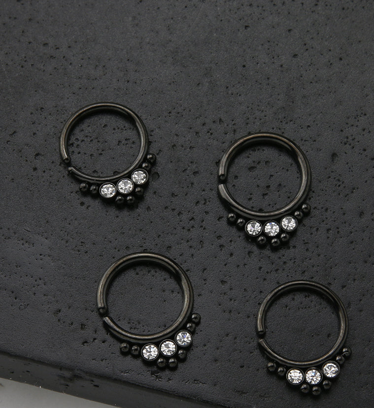 Black PVD Triple CZ Annealed Seamless Hoop Ring - Image 2