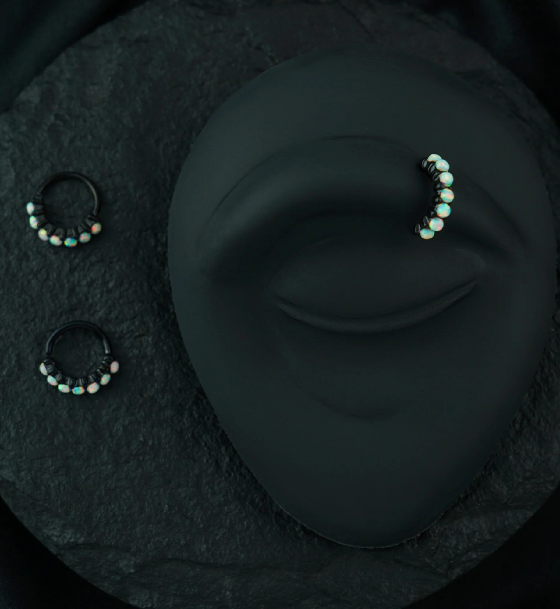 Black PVD White Opal Septenary Seamless Ring - Image 2
