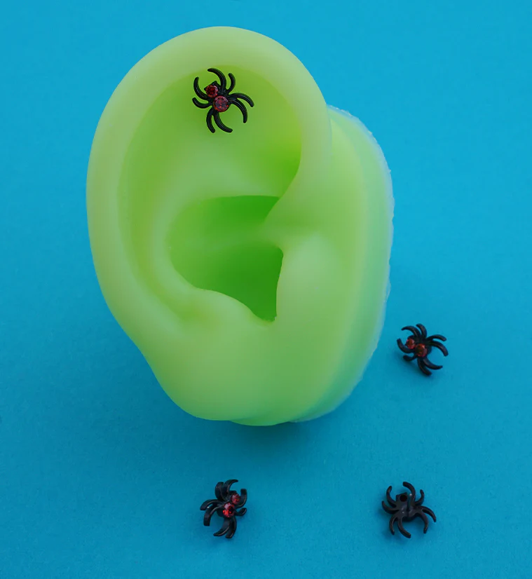 Black PVD Widow Spider Red CZ Titanium Threadless Top - Image 2