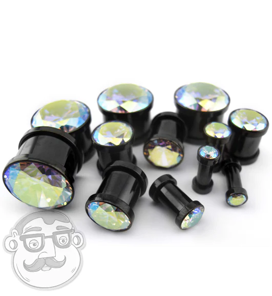 Black Rainbow Aurora Gem Stainless Steel Plugs - Image 3